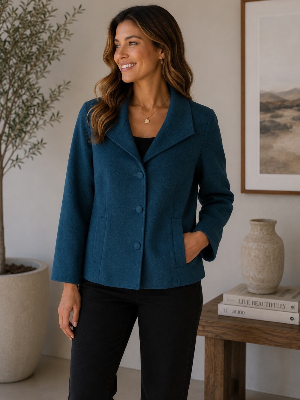Talbots Deep Teal Wool Blazer Size 12 Minimalist Office Business Classic Fall